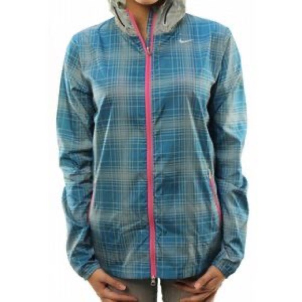 Nike Blue Plaid Jacket with Pink Accents